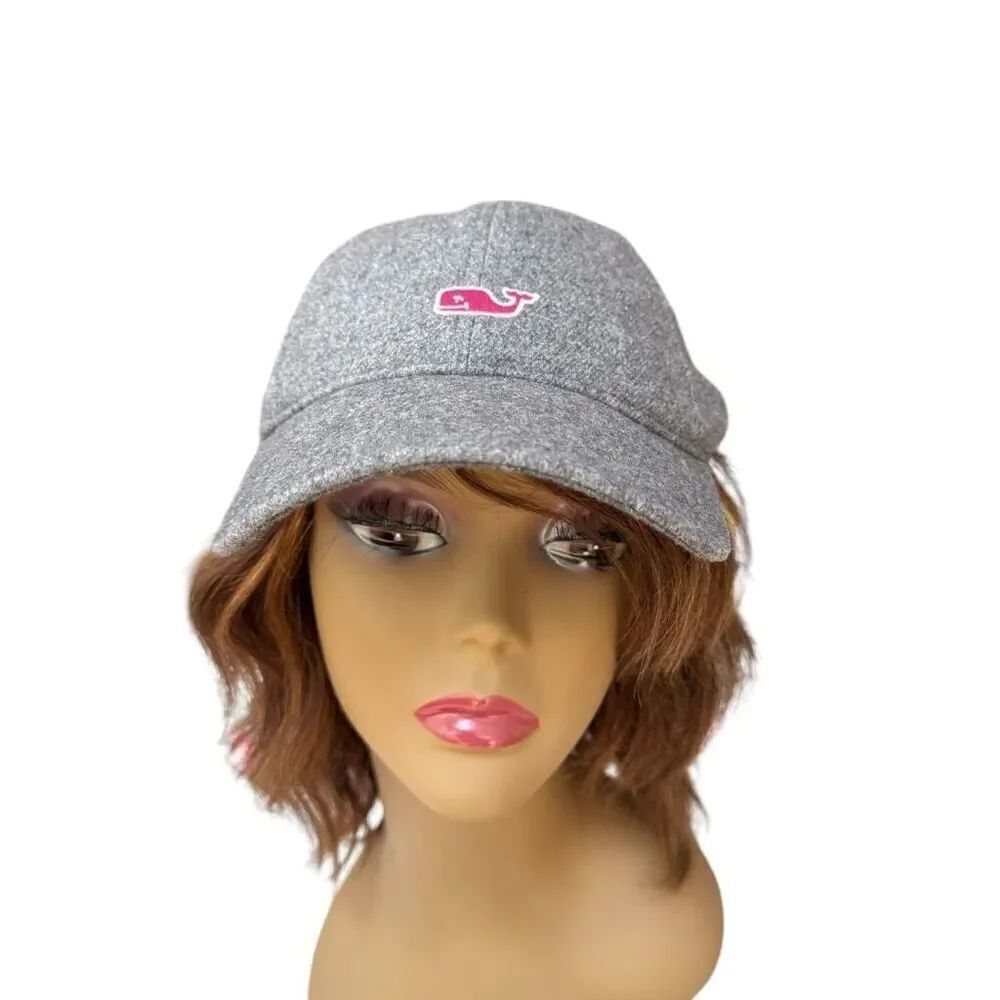 Vineyard Vines Wool Blend Adjustable Strap Back Whale Baseball Cap Gray Hat